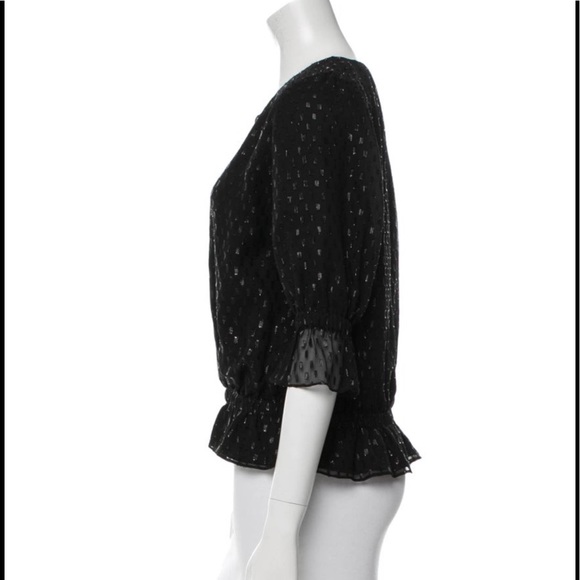 H by Halston black silk blouse print throughout, elasticized waistband Size S - Picture 3 of 3